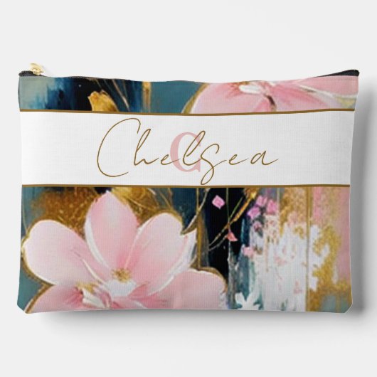 Roze en goudfloraal gepersonaliseerd etui (Voorkant)