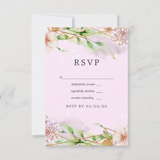 Roze en goudFloral Geometric Wedding RSVP Kaartje (Voorkant)