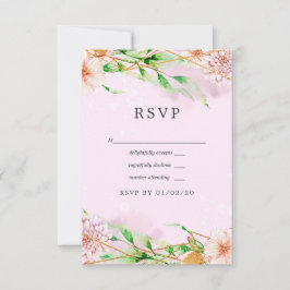 Roze en goudFloral Geometric Wedding RSVP Kaartje