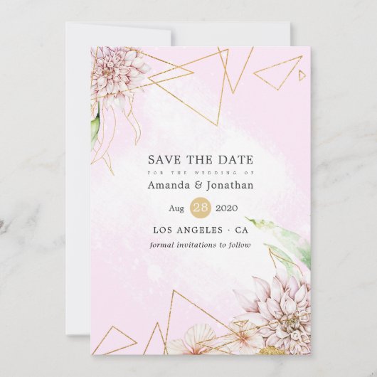 Roze en goudFloral Geometric Wedding Save The Date (Voorkant)