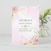 Roze en goudFloral Geometric Wedding Save The Date (Staand voorkant)