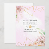 Roze en goudFloral Geometric Wedding Save The Date (Voorkant / Achterkant)