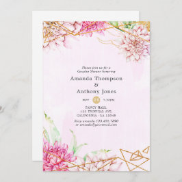 Roze en goudFloral Geometrische stellen Shower Kaart