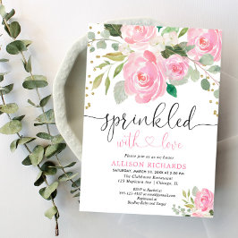 Roze en goudflorale baby sprinkhaan kaart