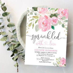 Roze en goudflorale baby sprinkhaan kaart