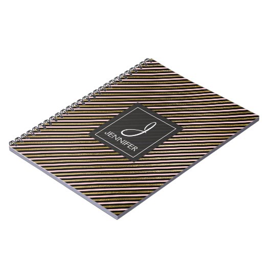 Roze en goudfolie Monogram Gestoken Notitieboek (Linkerzijde)