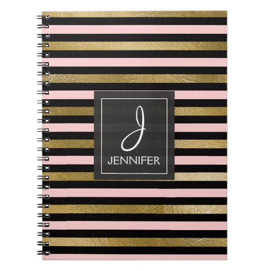 Roze en goudfolie Monogram Gestoken Notitieboek (Voorkant)