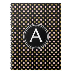Roze en goudfolie Monogram Polka Dot Notitieboek