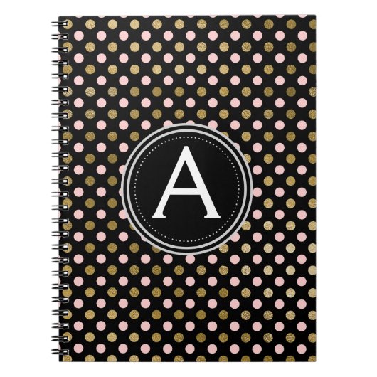 Roze en goudfolie Monogram Polka Dot Notitieboek (Voorkant)