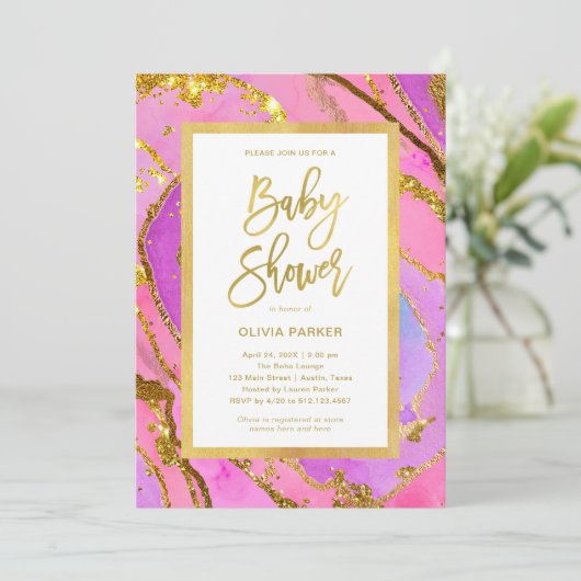  roze en goudgeode | BABY SHOWER Kaart (Staand voorkant)