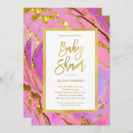  roze en goudgeode | BABY SHOWER Kaart
