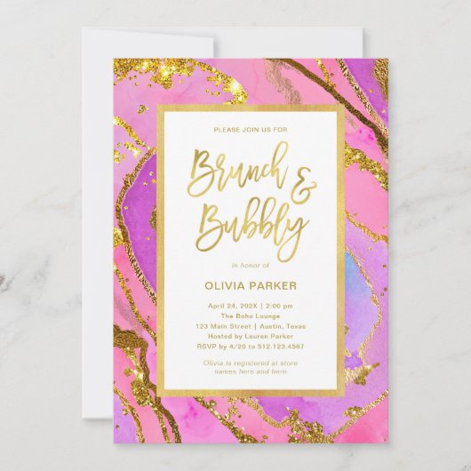  roze en goudgeode | Brunch en Bubble Kaart (Voorkant)