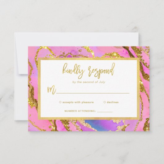 Roze en goudgeode RSVP kaartje (Voorkant)