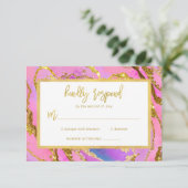 Roze en goudgeode RSVP kaartje (Staand voorkant)