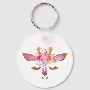 Roze en goudGiraffe Sleutelhanger