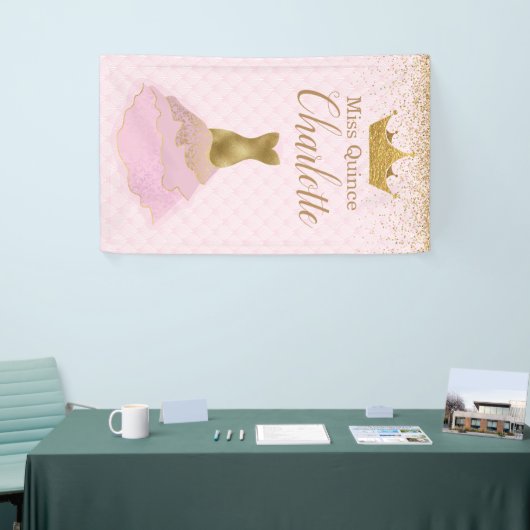 Roze en goudglam Dress Quinceañera Banner (Beurs)