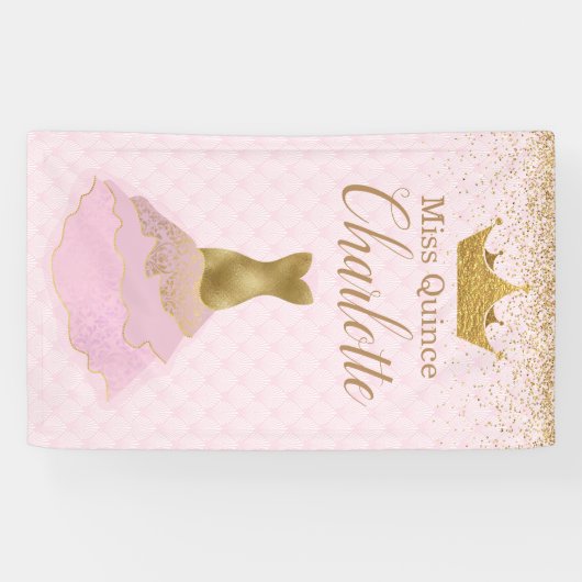 Roze en goudglam Dress Quinceañera Banner (Horizontaal)