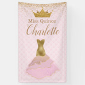 Roze en goudglam Dress Quinceañera Banner (Verticaal)