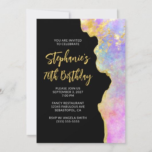 Roze en goudglam Fire Opal 70e verjaardag Kaart (Voorkant)