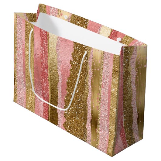 Roze en goudglam Gift Bag Large Cadeautasje (Voorkant Gekanteld)