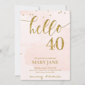 Roze en goudglitter 40e verjaardag Uitnodiging (Voorkant)