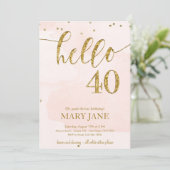 Roze en goudglitter 40e verjaardag Uitnodiging (Staand voorkant)
