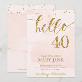 Roze en goudglitter 40e verjaardag Uitnodiging (Voorkant / Achterkant)