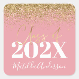 roze en goudglitter afstuderen van categorie vierkante sticker