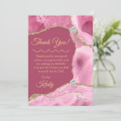 Roze en goudglitter Agate Birthday Bedankkaart (Staand voorkant)