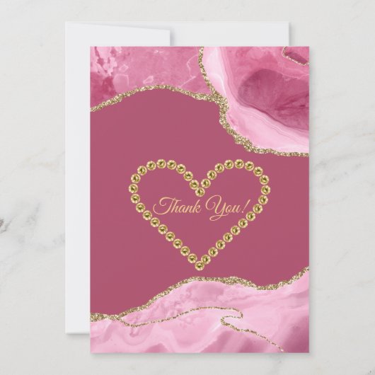 Roze en goudglitter Agate Birthday Bedankkaart (Achterkant)