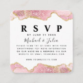 Roze en goudglitter Agate Wedding QR Code RSVP Informatiekaartje (Voorkant)