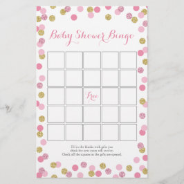 Roze en goudglitter Baby shower Bingo Game Flyer