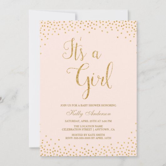 Roze en goudglitter Baby Shower Invitations Kaart (Voorkant)