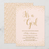Roze en goudglitter Baby Shower Invitations Kaart (Voorkant / Achterkant)