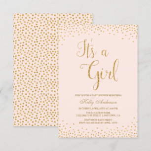 Roze en goudglitter Baby Shower Invitations Kaart