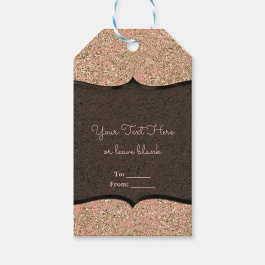 Roze en goudglitter Black Glam Party Favor Cadeaulabel (Voorkant)