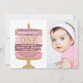 Roze en goudglitter Cake Foto van 1 oktober Kaart (Voorkant)