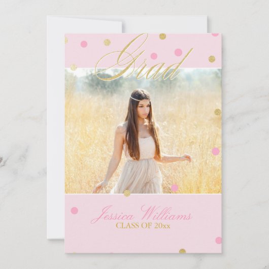 Roze en goudglitter Confetti Afstuderen Kaart (Voorkant)