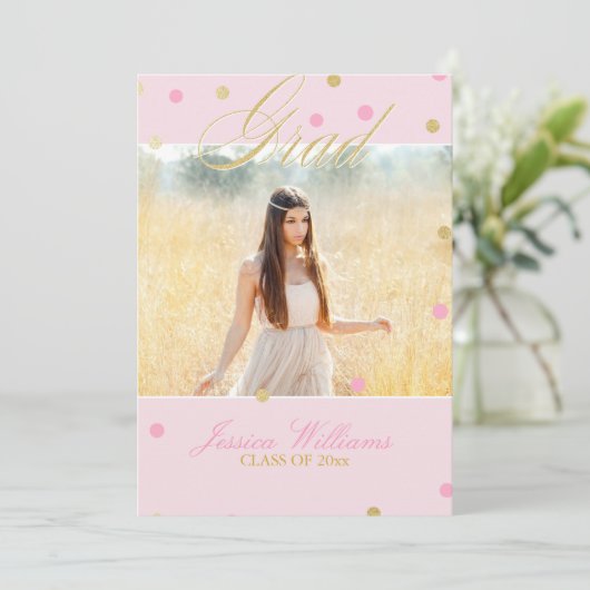 Roze en goudglitter Confetti Afstuderen Kaart (Staand voorkant)