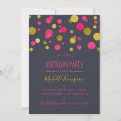 Roze en goudglitter Confetti Birthday Party Kaart (Voorkant)