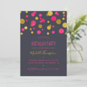 Roze en goudglitter Confetti Birthday Party Kaart (Staand voorkant)
