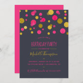 Roze en goudglitter Confetti Birthday Party Kaart (Voorkant / Achterkant)
