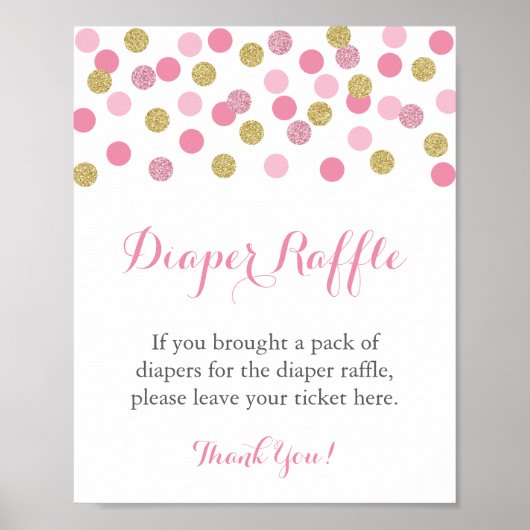 Roze en goudglitter diaper Raffle Display Sign Poster (Voorkant)