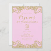 Roze en goudglitter Elegant Quinceañera Kaart (Voorkant)