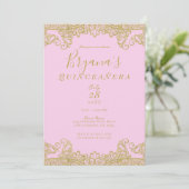 Roze en goudglitter Elegant Quinceañera Kaart (Staand voorkant)