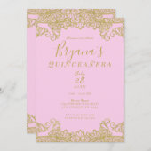 Roze en goudglitter Elegant Quinceañera Kaart (Voorkant / Achterkant)