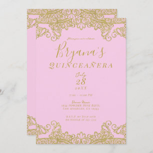 Roze en goudglitter Elegant Quinceañera Kaart