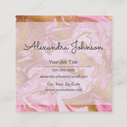 Roze en goudglitter en Sparkle Marble Vierkante Visitekaartje (Achterkant)