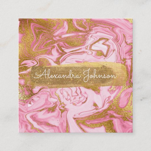 Roze en goudglitter en Sparkle Marble Vierkante Visitekaartje (Voorkant)