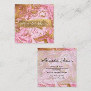 Roze en goudglitter en Sparkle Marble Vierkante Visitekaartje